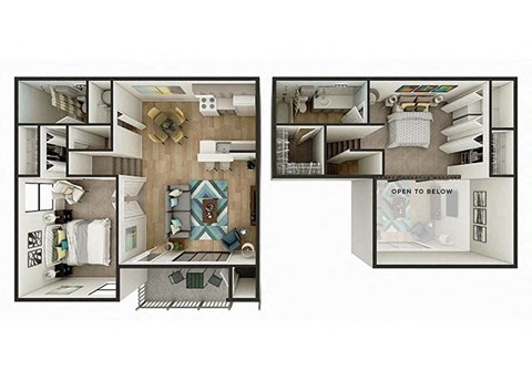 Floor plan for 2 beds, 2 baths, 1000 sqft